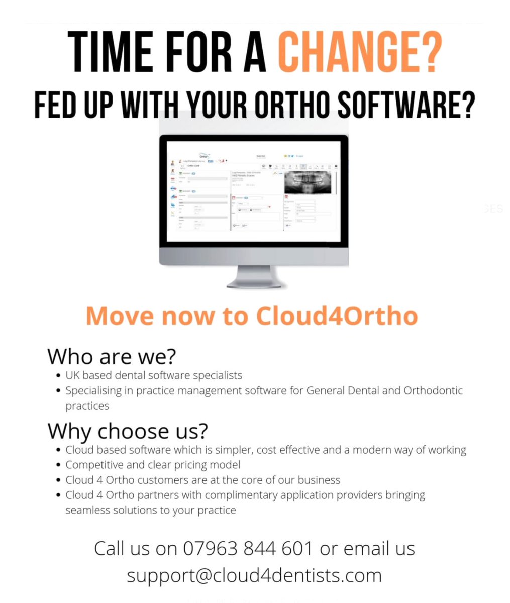cloud4dentists's tweet photo. To all orthodontists... improve your patient's communications and management with a revolutionary software... 

#practicemanagement #dentalsoftware #cloud #workremotely #dental #dentistry #paperless
#orthodontics #orthodontist #ortho 
#BDIADentalShowcase https://t.co/mcqt1hJNAB