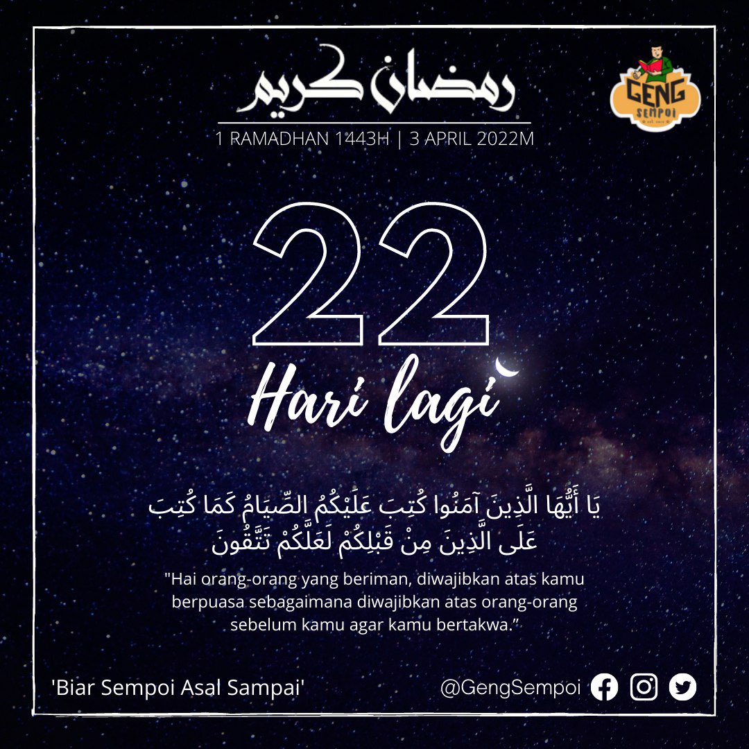 GengSempoi's tweet photo. ⏳RAMADHAN | 22 HARI LAGI

Mengkritik keburukan ss'orang tidak lgsung menonjolkan siapa mereka. Hakikatnya ia memperlihatkan siapa diri kita sebenarnya. 

اللهم بارِك لنا في شعبان وبَلّغْنا رمضان

Ya Allah, berkatilah kami di bulan Sya'ban &amp; sampaikanlah kami di bulan Ramadhan. https://t.co/uiOWfG57Ca