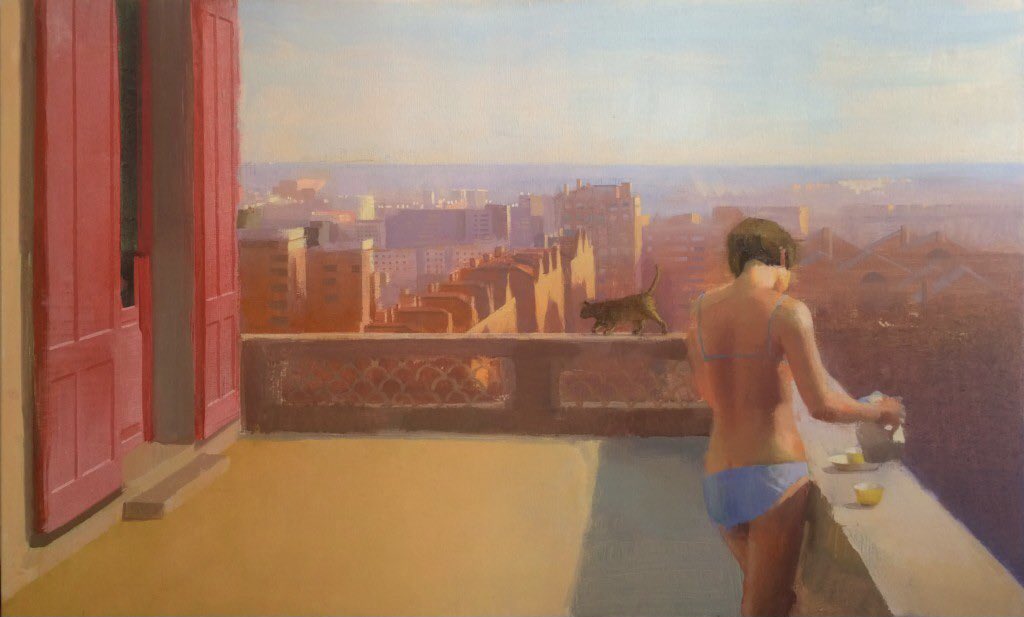 franch_laura's tweet photo. El otro día tuve la ocasión de conocer personalmente a Alejandra Caballero (Madrid, 1974) de quien ya os he hablado alguna vez. En su día la clasifiqué como la Hopper española y hoy lo reafirmo. Es una mujer dulce, parece tímida, observadora y elegante como su obra.

👇🏻Abro hilo. https://t.co/UsQjtLzoFO