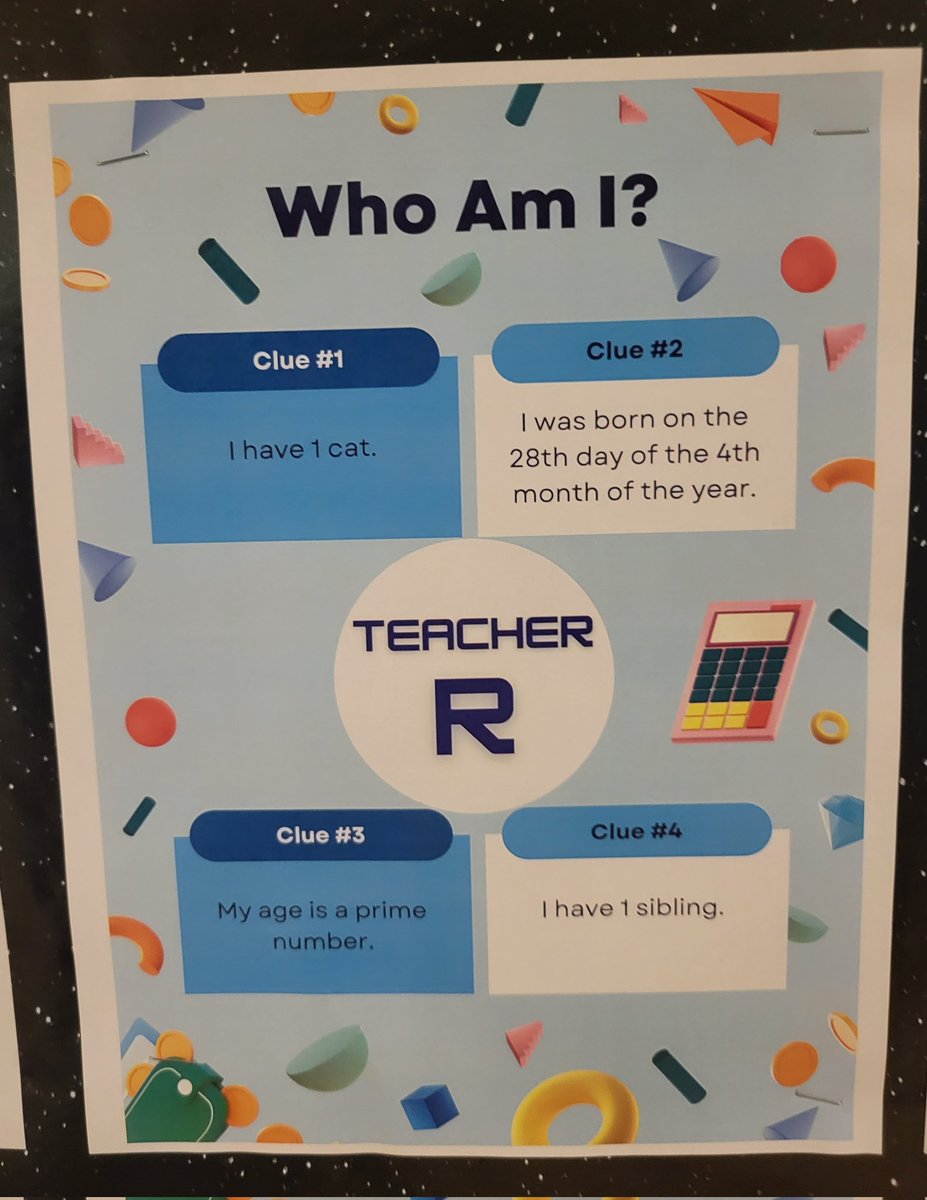 learysbrook's tweet photo. As part of our #LBJHSTEAMWeek activities, get ready to guess your Teacher by numbers! Read the number clues and guess which teacher they are describing! https://t.co/QoS5l1RSqJ
