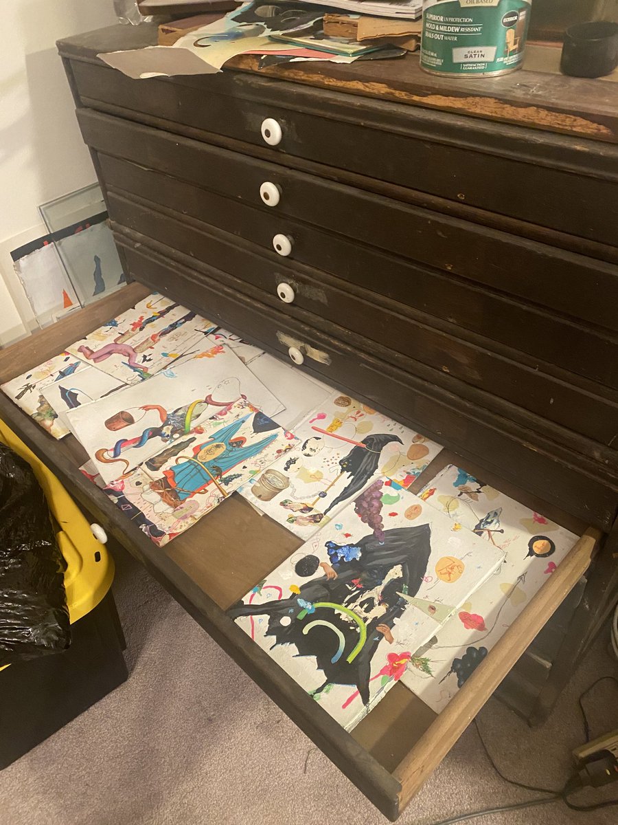 pj_fidler's tweet photo. Not #nfts but physical real life Random paintings in a drawer! this is where most my work ends up ππ₯² #art #laartist #contemporarypainting #artinadrawer #museumart #flatfiles #painting #artscene #mygallery https://t.co/thHfVEQtW4