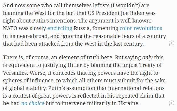 VaushV's tweet photo. Catching up on Zizek articles and saw earlier this month he wrote those who blame Russia's invasion of Ukraine on NATO and the West are "not really leftists" and compared them to Hitler apologists lmao https://t.co/KJP9skk5nC