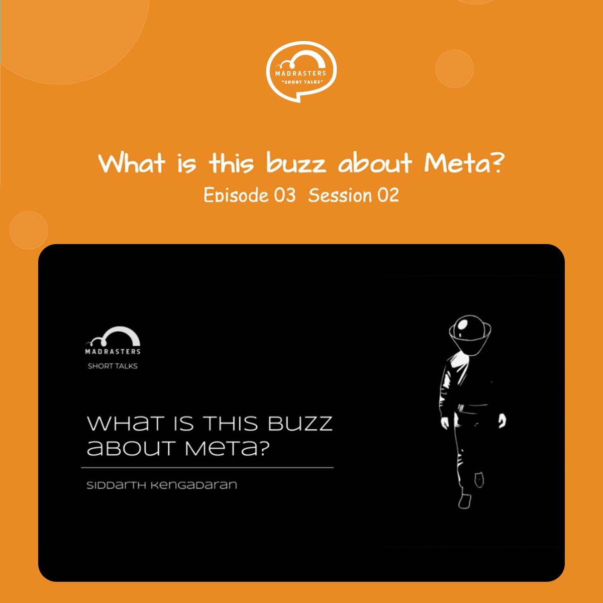 madrasters's tweet photo. Speaker: Siddarth Kengadaran, Senior Experience Designer (Thoughtworks)
Thank you all. An exciting and amazing Saturday morning with a topic What is this buzz about Meta?
See you guys in the next short talk with an amazing topics.
Stay tuned!
#madrasters #madrastersmeetup https://t.co/IfmOQB6yN4