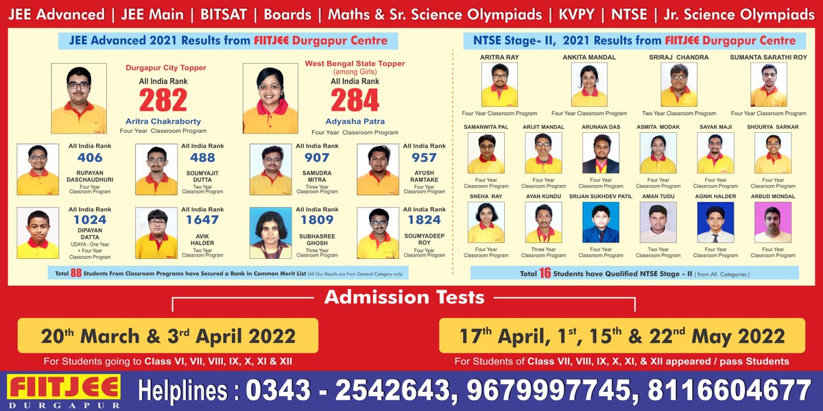 CentreFiitjee's tweet photo. Calling Students soon going to
Class VII, VIII, IX, X, XI &amp; XII, Come, give yourself the advantage of FIITJEE’s Academic Cult Metamorphosis.
Join FIITJEE Durgapur through Admission cum Scholarship Tests on 20th March &amp; 3rd April 2022.
Register Today https://t.co/ybvbPRNxTv https://t.co/bD6KB92EJu