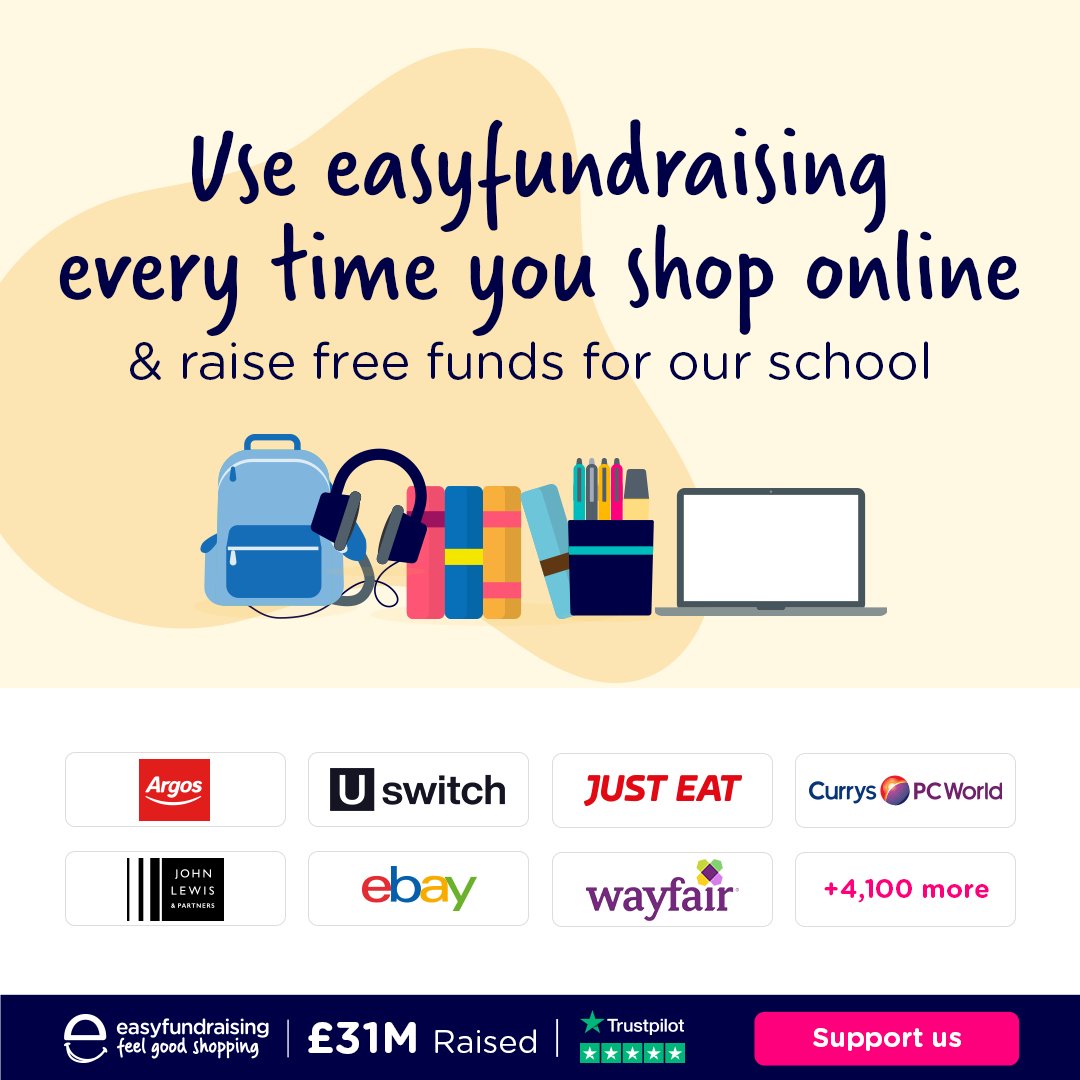 ⭐️Don’t forget to use Easyfundraising every time you shop online! YOU have already raised over £1000 for school. PLEASE keep going! ⭐️