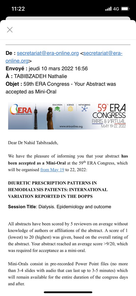 urenatorres1's tweet photo. Very glad and proud of this mini oral presentation by Nahid at the next ERA meeting. Large variation of diuretic use in dialysis patients among countries participating to DOPPS program. https://t.co/dVWJcDdIMP