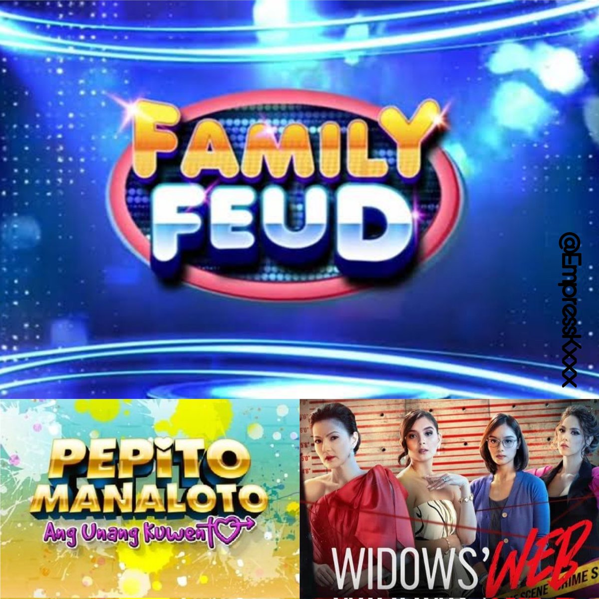 EmpressKxxx's tweet photo. Abangan ang inyong paboritong stars ng @PepitoManaloto at Widows's Web sa muling pagbabalik ng Family Feud.
#PepitoGraduation
#WidowsWeb
#FamilyFeudPh https://t.co/NsEM20j9Em