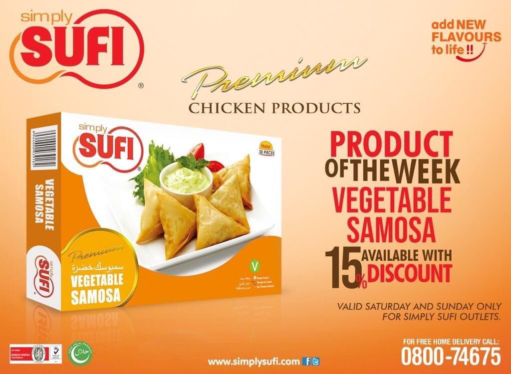 Simply_Sufi's tweet photo. Make your weekend more special with Simply Sufi Product of the week, Available with 15% discount.
To grab this discount visit our nearest Simply Sufi outlet
*(Saturday and Sunday Only)
*(Valid for Simply Sufi Outlets)
#SimplySufi #ProductOfTheWeek #vegetablesamosa https://t.co/vrliLqfF4Z