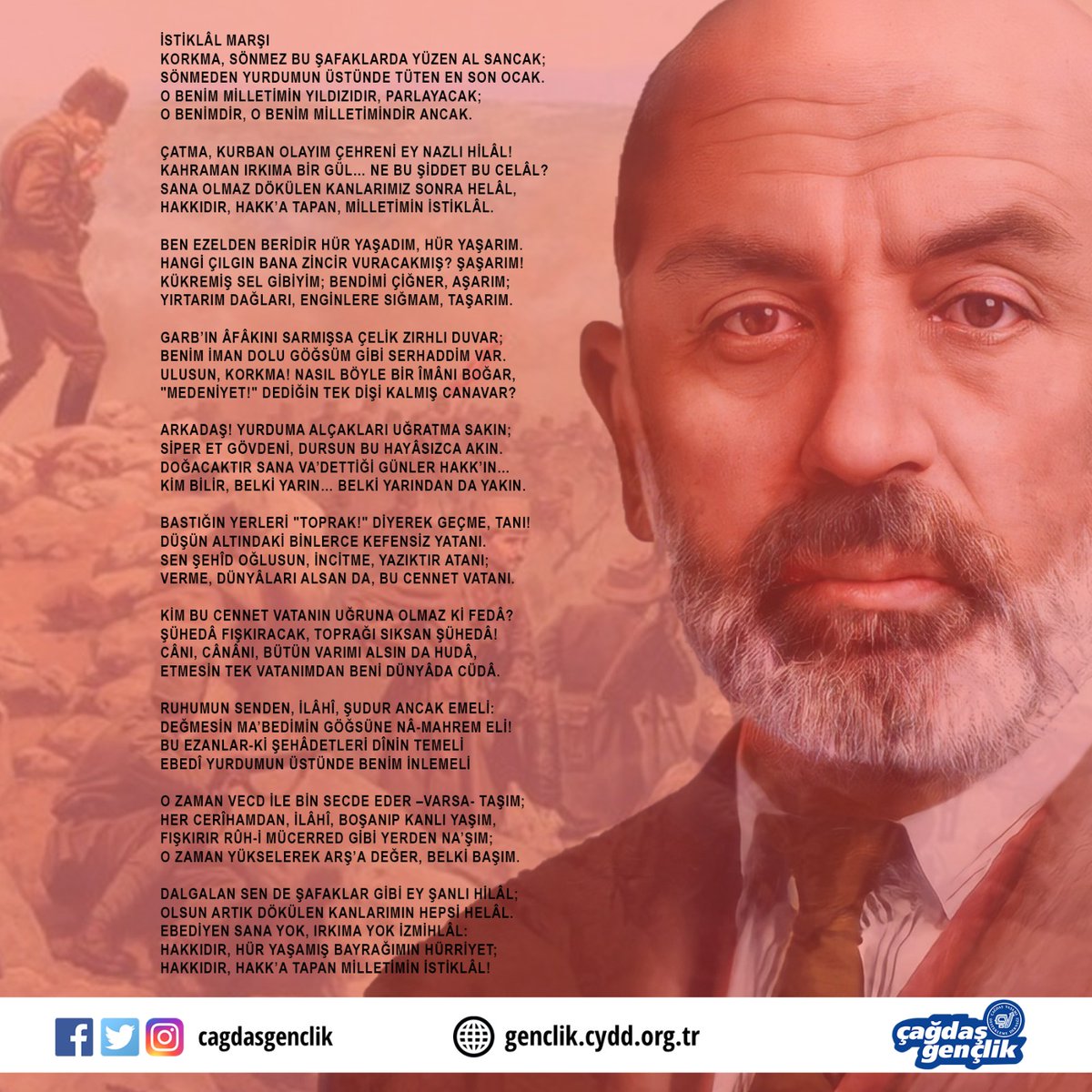 cagdasgenclik's tweet photo. Kurtuluş Savaşı başladığında bu zorlu süreci milli bir ruh içerisinde kazanılması için askerlere moral vermesi amacıyla Maarif Vekaleti tarafından 1921’de bir şiir yarışması düzenlenmiştir. Yarışmaya katılan 724 şiirin şairleri arasında tanınmış isimler de vardır.
+ https://t.co/xfFndoAD5E