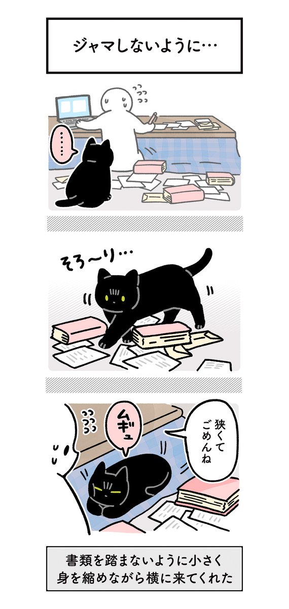 年度末の書類仕事と格闘しているとき、ねこなりに気をつかってくれたり神業のアシストを見せてくれたろんさんの絵日記(3まい) #ろんの絵日記 