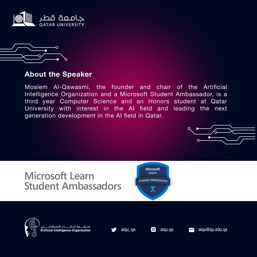 AIQU_QA's tweet photo. As a part of the AI Week 2022, the Artificial Intelligence Organization invites you to the Founder of AIQU talk: More about AIQU
Presented by: Mr. Moslem Al-Qawasmi on Monday, March 14 2022.

Register now for the AI week 2022:
https://t.co/aaTEgfxG2f

#aiqu_aiweek2022 https://t.co/aDviydmX9Q