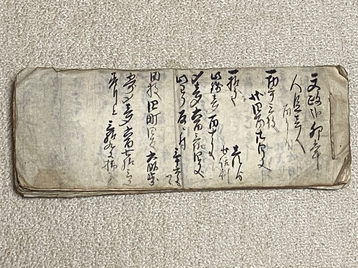 __y__a__s__'s tweet photo. 仏壇の隣にある天袋で発見した「文政弐卯年」から始まる帳面です。文政2年は今から203年前の1819年、11代将軍・徳川家斉の時代です。草書体は知識不足でほぼ読めませんが、何故この古文書があるのか、当時のご先祖様の所有物なのか、後年どこかで入手したものなのか、来歴は一切不明です……。
#古文書 https://t.co/D0MHhkMTiU