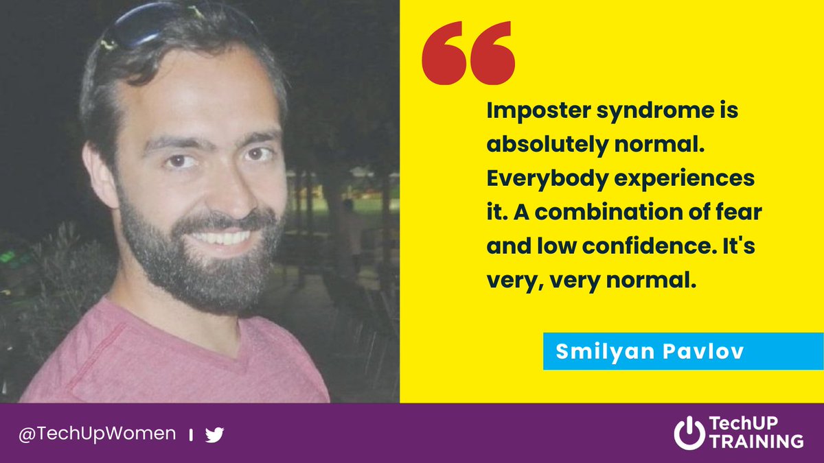 TechUPWomen's tweet photo. Fantastic insights into #ImposterSyndrome from @smilyanp. We all experience imposter syndrome at times. You are not alone! 🫂 We can work on this by becoming more self-aware, changing mindsets, and building confidence. #TechUPData @Dr_Black @IoCoding https://t.co/0k2T4qaBGd