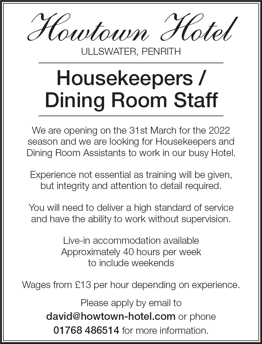 HowtownTearoom's tweet image. Come and work with us.
#jobsincumbria #cumbriajobs #lakedistrictjobs #jobsinthelakedistrict #hoteljobs #howtown #ullswaterlake
#cumbria #workinthelakes #comeandworkforus #liveinthelakes