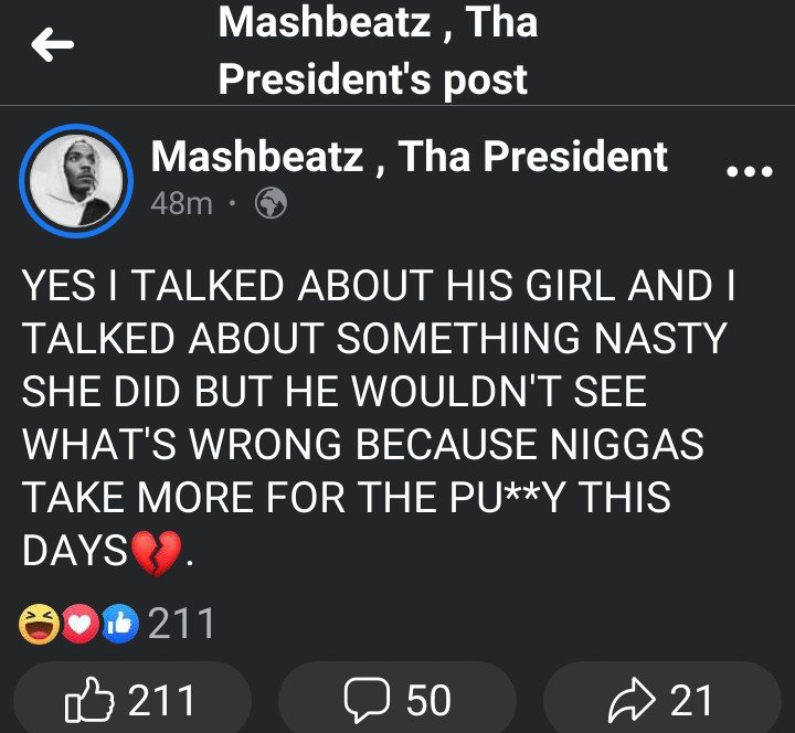 New_age_player's tweet photo. @MashBeatz_  really bro? Really? https://t.co/jWgD6S1l3J