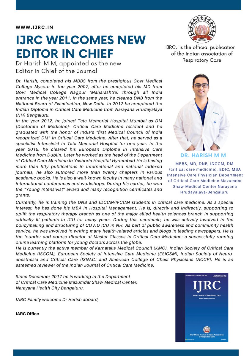 IjrcTweets's tweet photo. A warm welcome to our new Editor-in-Chief
@IARCToday @IRCCouncil @MoHFW_INDIA
#GOI #IJRC #rcresearch #officialjournal https://t.co/EvQnuTevuC