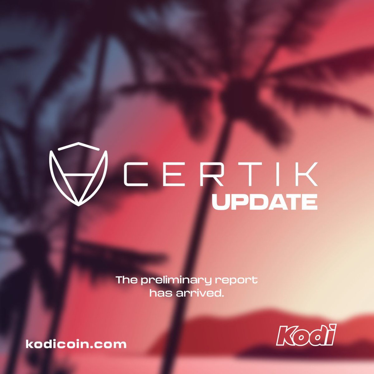 ‼️Kodi's CertiK Audit Preliminary Report is Complete‼️

✅ There are NO critical errors
✅ There are NO security threats

This is a MASSIVE milestone for #KODI  🤩

This is HUGE NEWS guys so to celebrate, we’re scheduling a ROAR @ 9pm UTC today 🐻🔥

<a href="/CertiKTech/">CertiK Old Account</a>