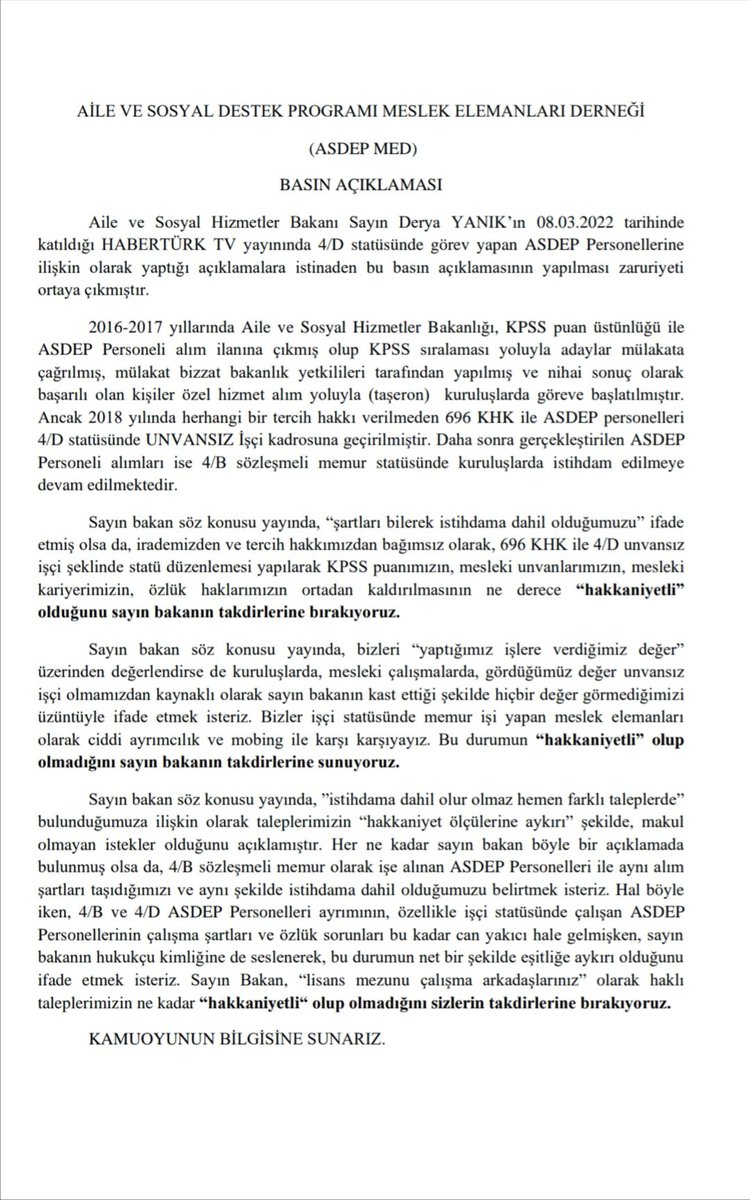 ASDEP MED 12 Mart Saat 12:00'de yapılan basın açıklamasıdır. Tüm kamuoyuna duyurulur.
<a href="/deryayanikashb/">Derya Yanık</a>

#hakkaniyetsizsiniz