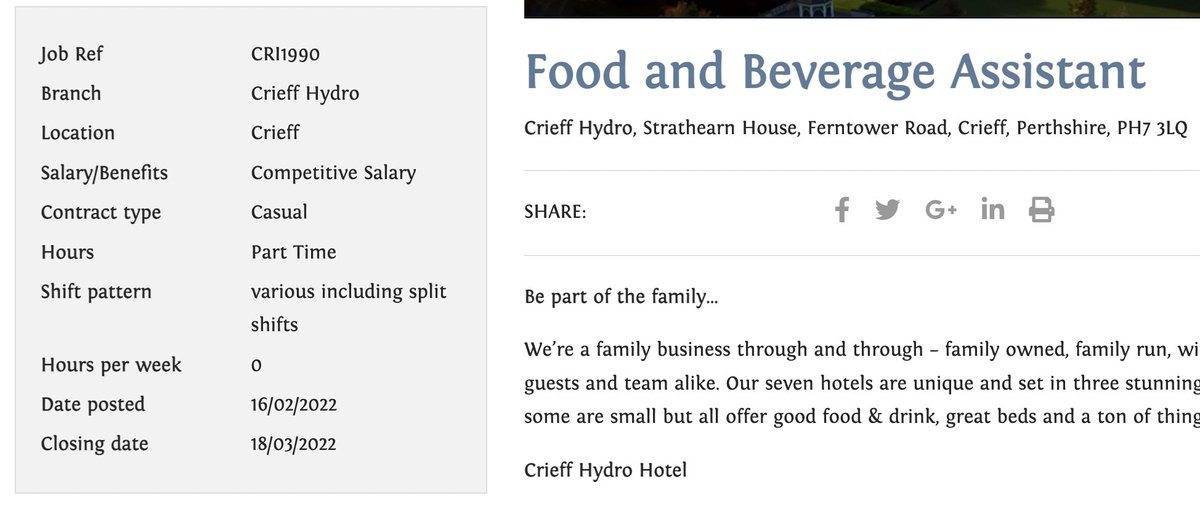 WorkersTourism's tweet photo. Crieff Hydro complain to the council and the press about how 'the locals don't want to work', when they're advertising jobs like this. Not a single one of their listings specifies salary. Why isn't this mentioned in the @STVNews article? https://t.co/h46RWvbEtp