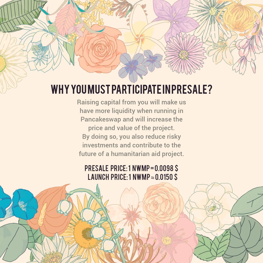 NWMPtoken's tweet photo. #Earn 50% #profit by participating in #presale , Dont miss out.

Be at #peace ✌️

https://t.co/8WahZQPOw7
Note: For participate in presale must be using Dapp Browsers.

#NWMP #nowarmakepeace #NWMPtoken #finance #token #bsc https://t.co/ejxnphl60l
