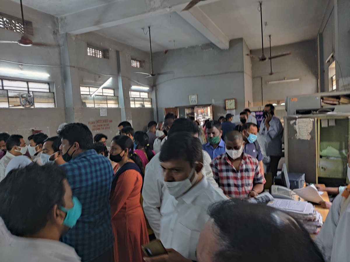 RnAAssociates's tweet photo. @KTRoffice this is the scene in Uppal SRO office on last Wednesday. Govt is collecting huge revenue yet hardly any facilities in SROs, very pathetic situation. Need huge....upgade; people have to collect docs standing on the road, no wash room, no place to sit. #KCR https://t.co/DTQqi2bqyU