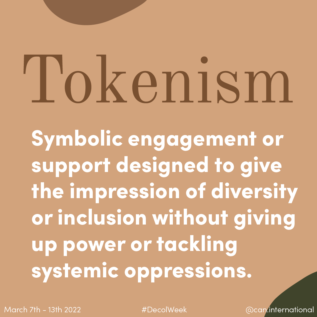 CANIntl's tweet photo. Tokenism is symbolic engagement or support designed to give the impression of diversity or inclusion without giving up power or actually tackling systemic oppressions. Indigenous stories, struggles & people are used as props.
#DecolWeek #MovementPower4ClimateAction #Tokenism https://t.co/o6B9Rtfjn0