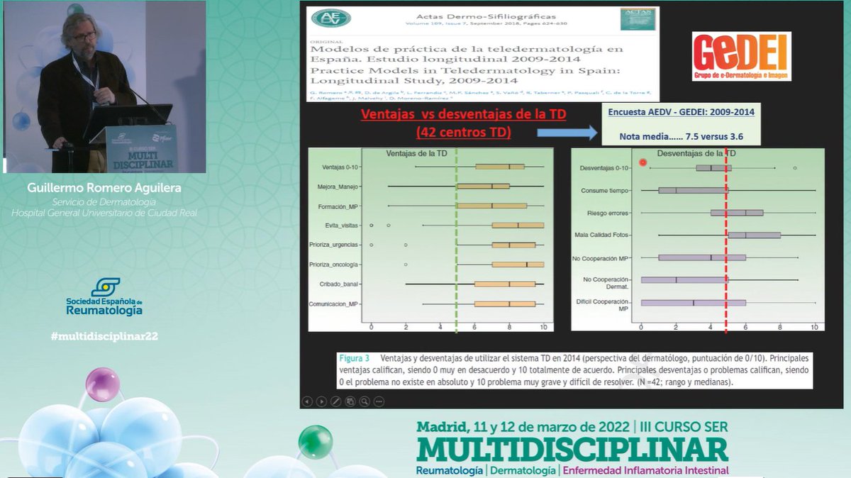 SEReumatologia's tweet photo. #Multidisciplinar22 "La telemedicina en Dermatología si se realiza con calidad mejora de forma notoria el manejo de la enfermedad cutánea (cribado/priorización,
formación AP)", Dr. Guillermo Romero https://t.co/WGfnHKNcKZ
