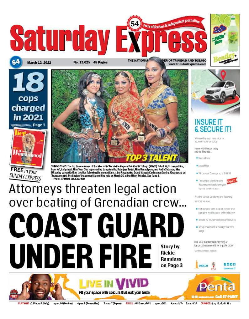 GayelleTV's tweet photo. Good morning neighbours, on the front pages today, Saturday 12th March 2022 in Trinidad and Tobago.  #Headlines #NewspaperHeadlines #SaturdayNews #weekendnews #trinidadandtobago https://t.co/7rst4iA5Yn