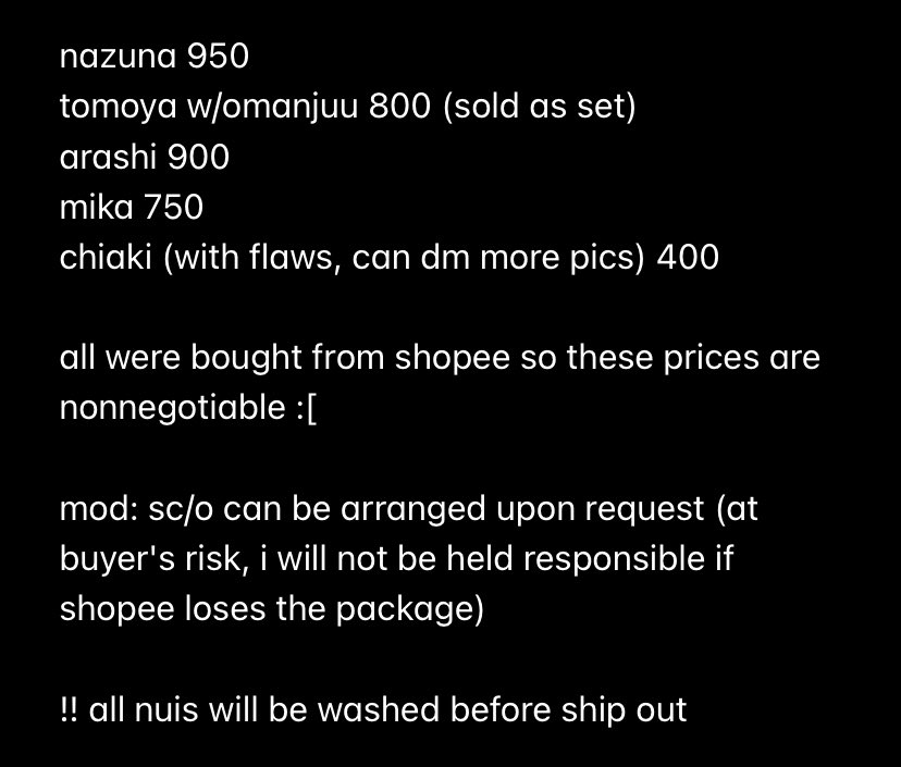 sillyshinonon's tweet photo. wts lfb ph only

letting go of some of my enstars nuis :'] check photos for info/condition !

rfs: decluttering, need funds 

mop: gcash
mod: ggx direct 

@EnstarsGoods @ansuta_sells ty!! https://t.co/qeBxHO2BXA