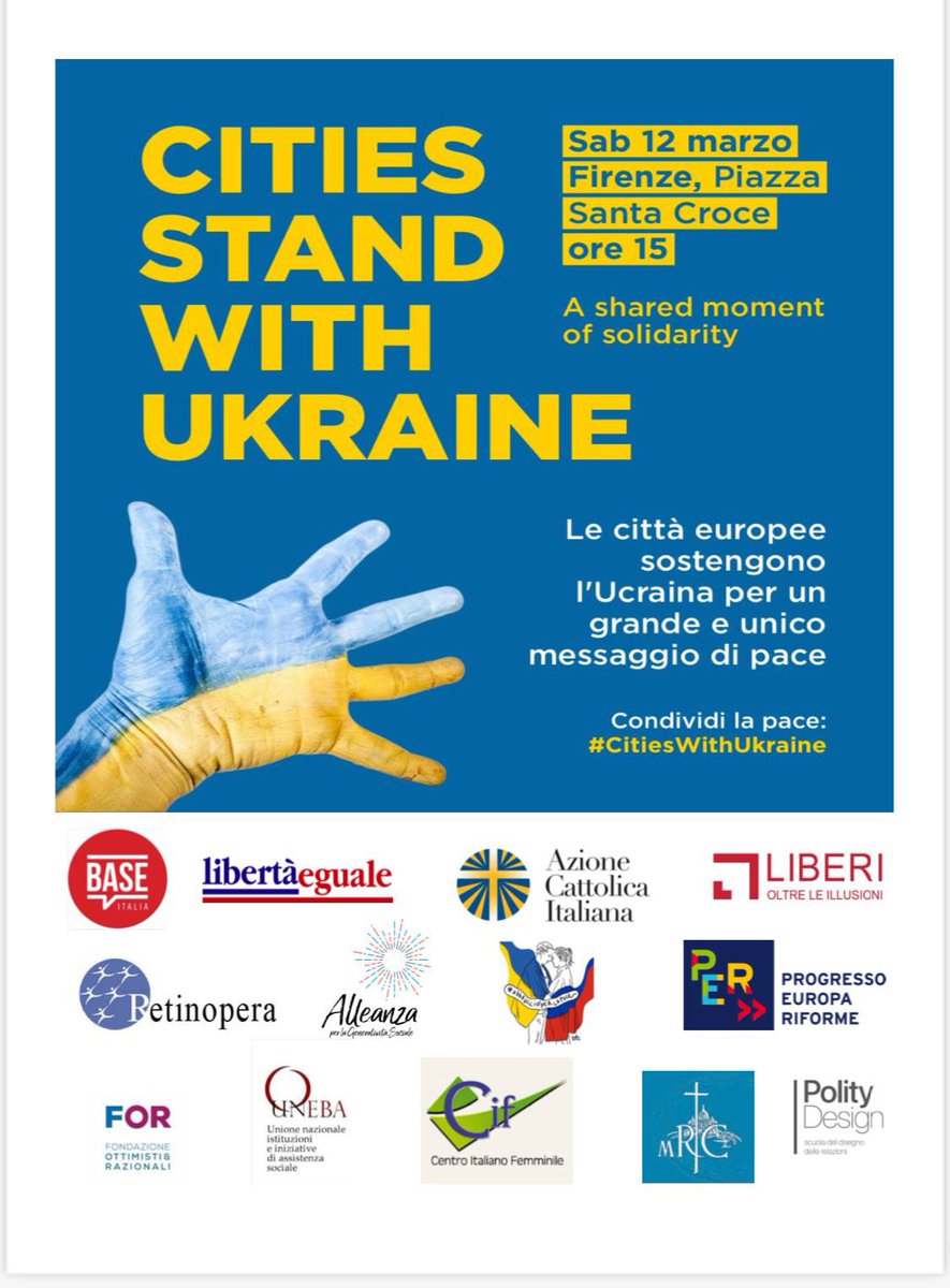 🇺🇦 Oggi, ore 15, in Piazza Santa Croce in collegamento col Presidente #Zelensky 

#CitiesWithUkraine #Mariupol #12marzo #PutinIsaWarCriminal #StopWarInUkraine #Firenze #baseitalia <a href="/rulajebreal/">Rula Jebreal</a>