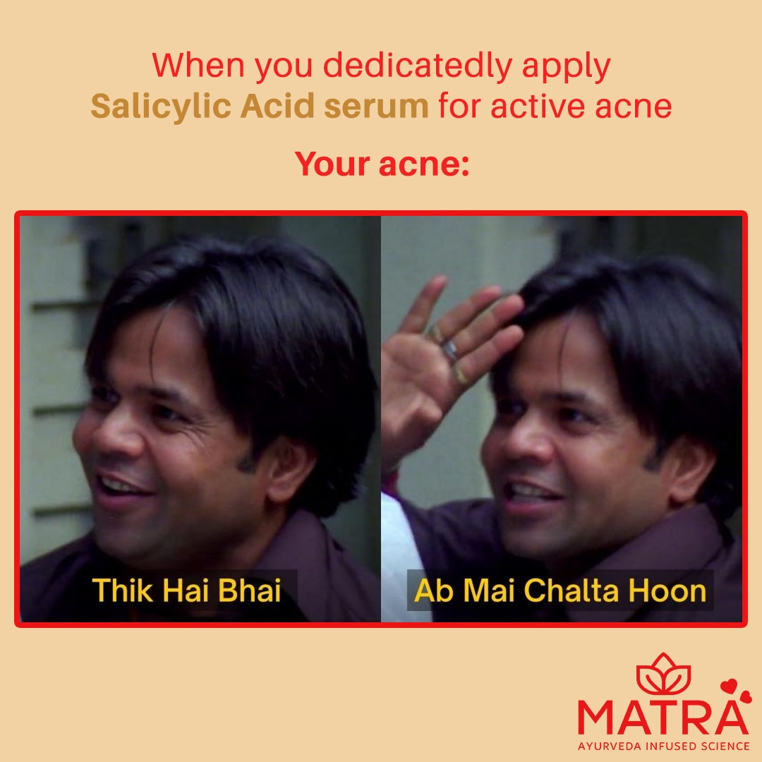 MyMatra's tweet image. It's rightly said that Salicylic Acid is active acne's worst enemy 😏😋

Have you tried Salicylic Acid serum yet? 🤔 Comment below! 👇

#matranaturals #beautifulinside #matraessentials #AyurvedaInfusedScience #skincaregoals #skincarelovers #skincarememes