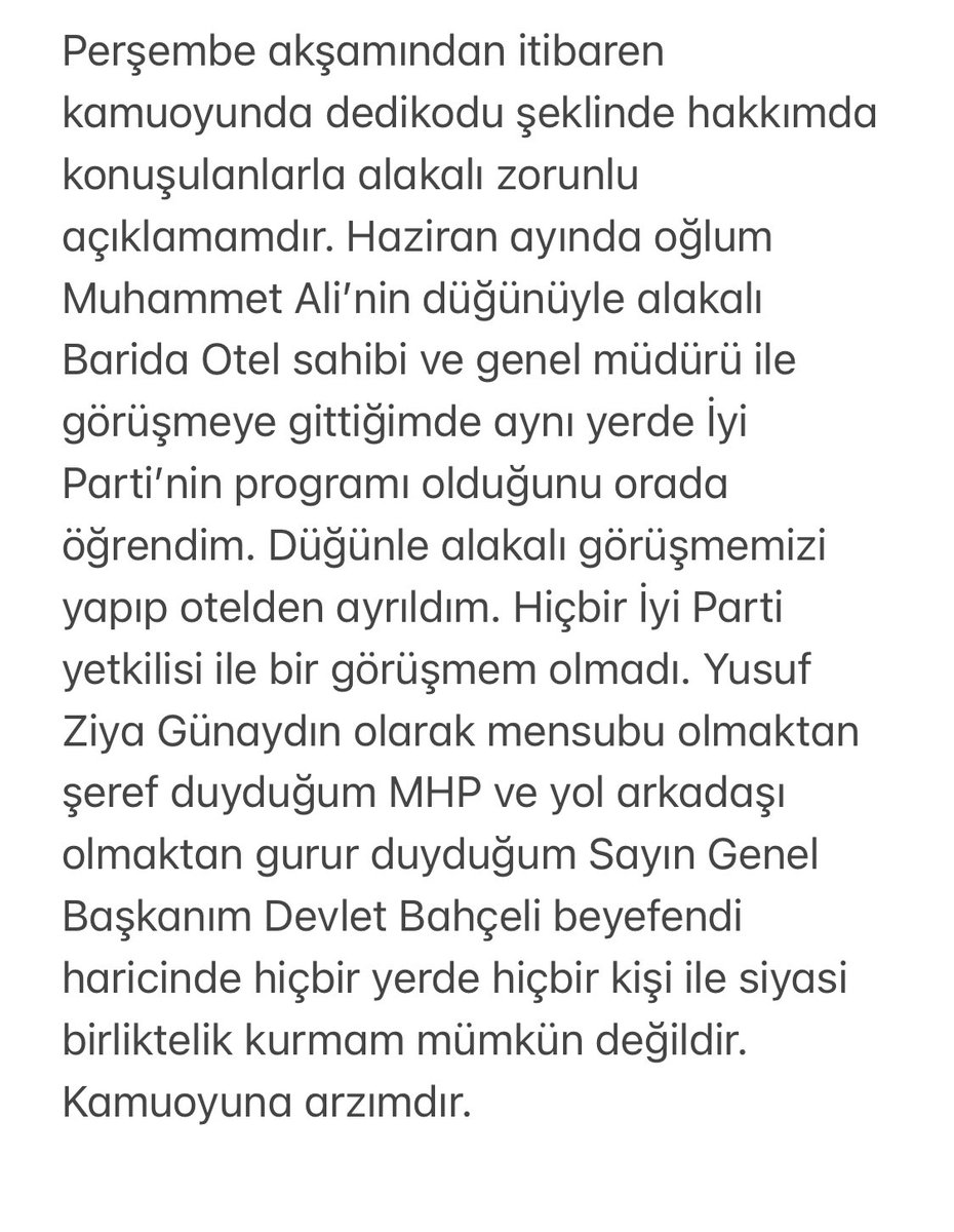 Perşembe akşamından itibaren kamuoyunda dedikodu şeklinde hakkımda konuşulanlarla alakalı zorunlu açıklamamdır.