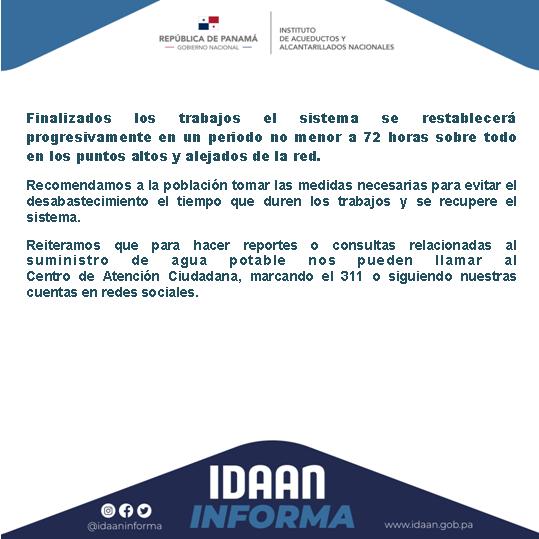 IDAANinforma's tweet photo. #Chiriquí:❗Suministro de agua será irregular en sectores del distrito de David por trabajos del proyecto David Fase 1, hoy sábado 12 de marzo en horario de 8:00 a. m. a 4:00 p. m. @311panama #IDAANinforma https://t.co/RWX7WVukwm