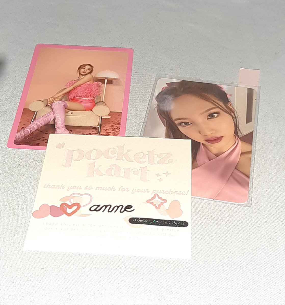 chaeyeonaaaa's tweet photo. : ̗̀➛#sofia_mails 💌
༊* Nayeon and Sana pc's came home today~
thank you so much @pocketzkart_ for the smooth and fast transaction + secure packaging and letting me adopt them!! ang cute nung freebies ^^ thank you so so much♡̷!
until our next transaction ~ https://t.co/4KaOfXWbTE