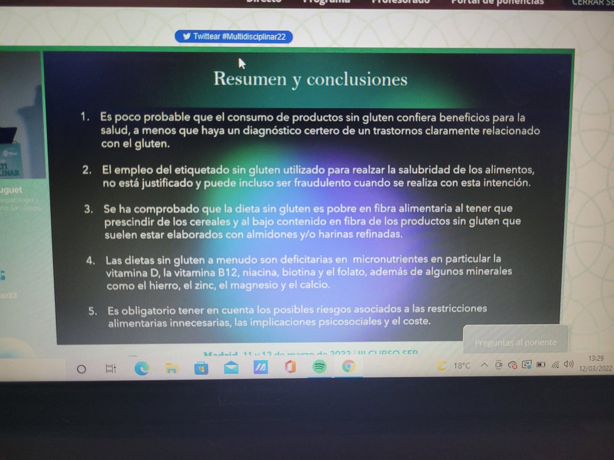 almirall_m's tweet photo. #Multidisciplinar22
#DietaSinGluten sólo si está justificada, porque puede tener implicaciones biológicas, psicosociales y económicas https://t.co/IPh86ctM7s