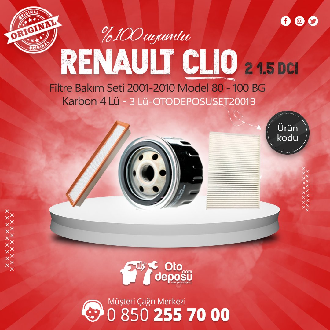 otodeposucom's tweet photo. Ürün Adı: Renault Clio 2 1.5 DCi Filtre Bakım Seti 2001-2010 Model 80-100 BG [3Lü-OTODEPOSUSET2001B]

https://t.co/SKJxbkK8iB

Yazılı Olan Araç Modeli ile %100 Uyumludur.. https://t.co/Ii2Xik5zLi