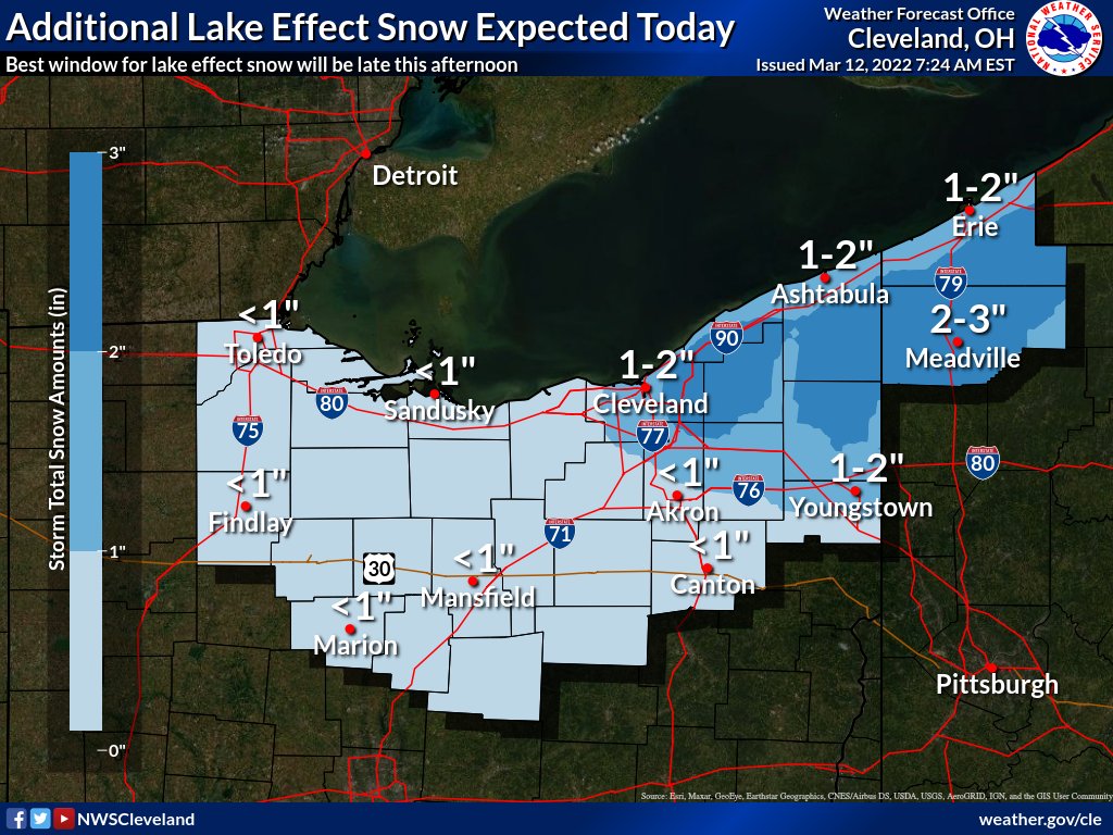 NWS Cleveland on Twitter "Much of the snow has cleared the area this morning, but lake effect