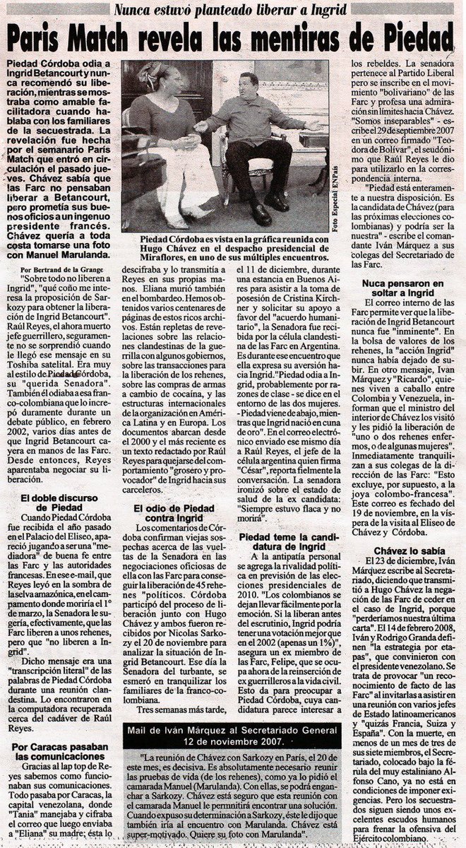 En las gestiones de Piedad Córdoba para la liberación de los secuestrados por las FARC,  participó Rafael Correa. En esta foto de 2007, aparece Córdoba junto a Correa y a la madre de Ingrid Betancourt. Pero, las instrucciones de Córdoba a Raúl Reyes fueron “No liberen a Ingrid”.