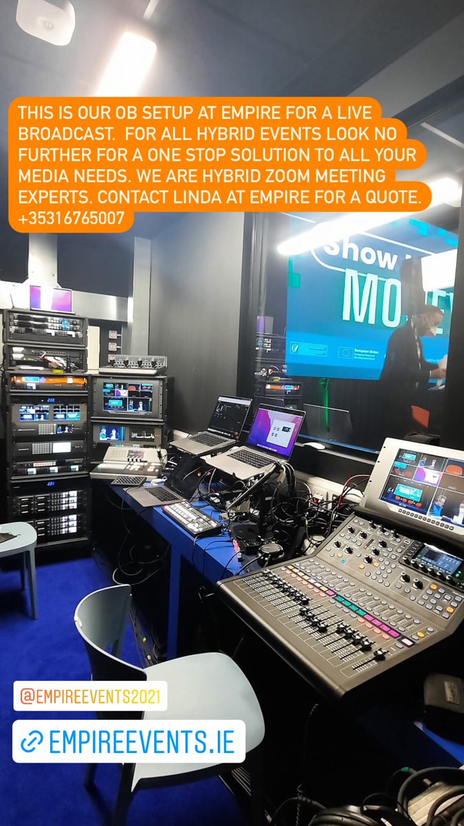 This is our OB setup at EMPIRE for a live broadcast. For all hybrid events look no further for a one stop solution to all your media needs. We are hybrid zoom meeting experts. Contact Linda at Empire for a quote. +35316765007 empireevents.ie