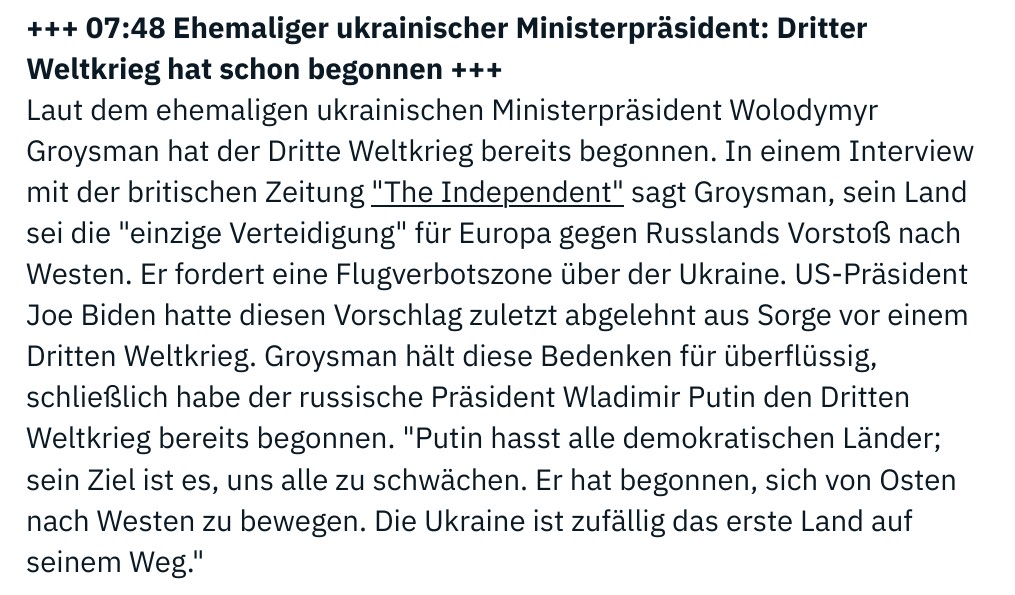 NoAFD_BTW33's tweet photo. #Groysman: Der Dritte #Weltkrieg hat bereits begonnen. "Putin hasst alle demokratischen Länder; sein Ziel ist es, uns alle zu schwächen. Er hat begonnen, sich von Osten nach Westen zu bewegen. Die #Ukraine ist zufällig das erste Land auf seinem Weg." - #StopPutinNOW #FckPutin https://t.co/kCV0W1FpOm