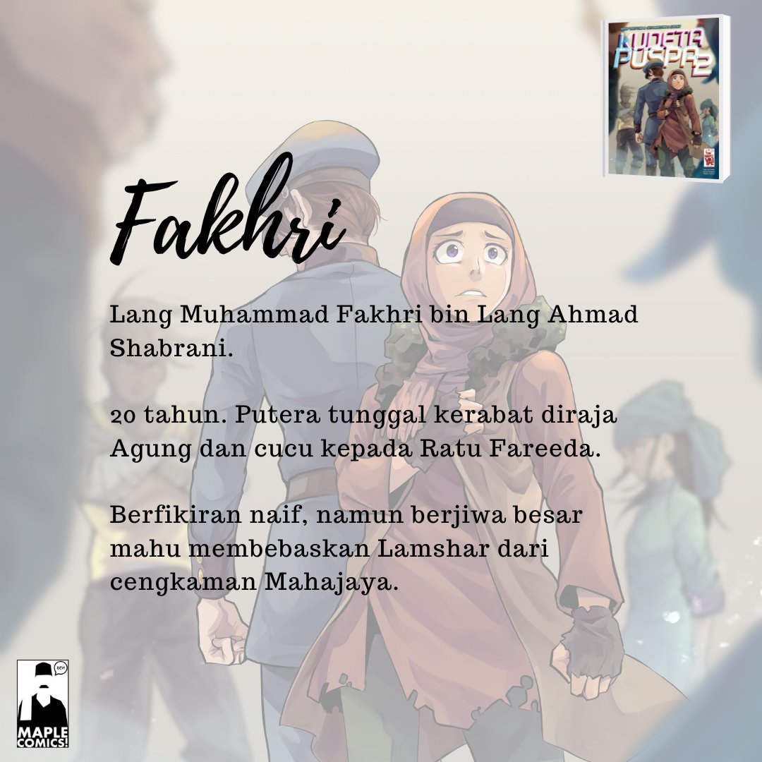 komikmaple's tweet photo. Fakhri adalah askar muda berpangkat leftenan dalam ketenteraan Mahajaya.
Berfikiran naif, namun berjiwa besar
mahu membebaskan Lamshar dari cengkaman Mahajaya.
#kudetapuspa #kudetapuspa2 #komikmaple #maplecomics #hasifrayyan https://t.co/Rmq9gFGcxk