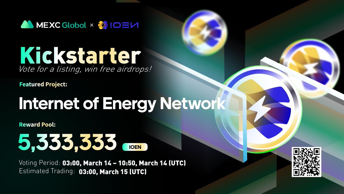 MexcIndia's tweet photo. Presenting the new #Kickstarter session with @IOEN_tech
🗳Vote with $MX to get $IOEN listed and share 5,333,333 $IOEN
⏰Period: 08:30 - 16:20 March 14 (IST)
📈Trading: 08:30 March 14 (IST)
Details: https://t.co/GVA6sO4aQN
💚Sign up: https://t.co/LBmjaSOijp
#IOENTech #MEXC https://t.co/tuwmLJuq7e