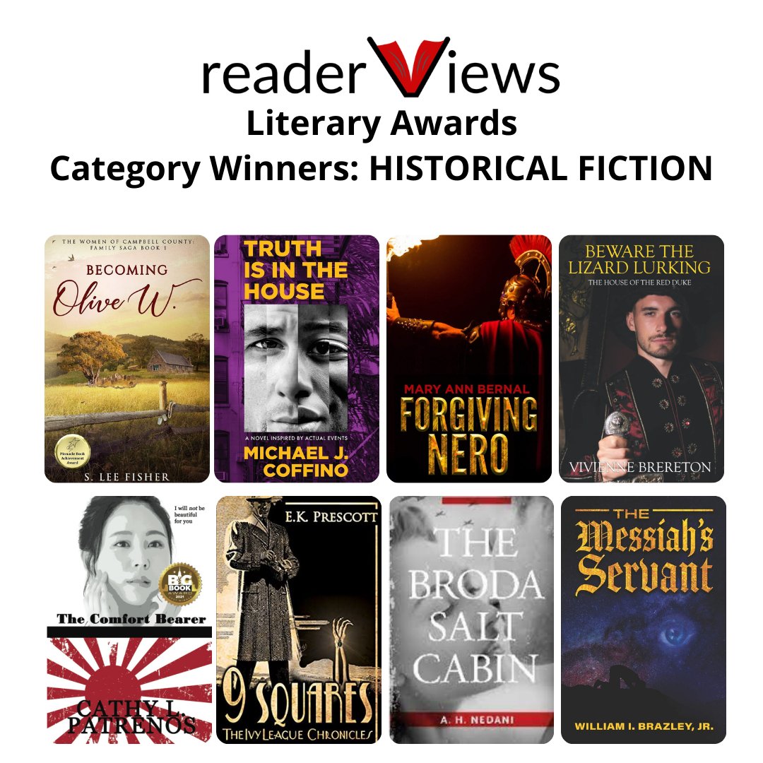 ReaderViews's tweet photo. CELEBRATING OUR HISTORICAL FICTION WINNERS!
2021-2022 Reader Views Literary Awards program. 
Learn more about these books and all our award winners at https://t.co/JaWyLI0Wfm
#Awards #bookawards #bookaward #books #reading #LiteraryAwards #readerviewsliteraryawards https://t.co/Tbx1TNAapC