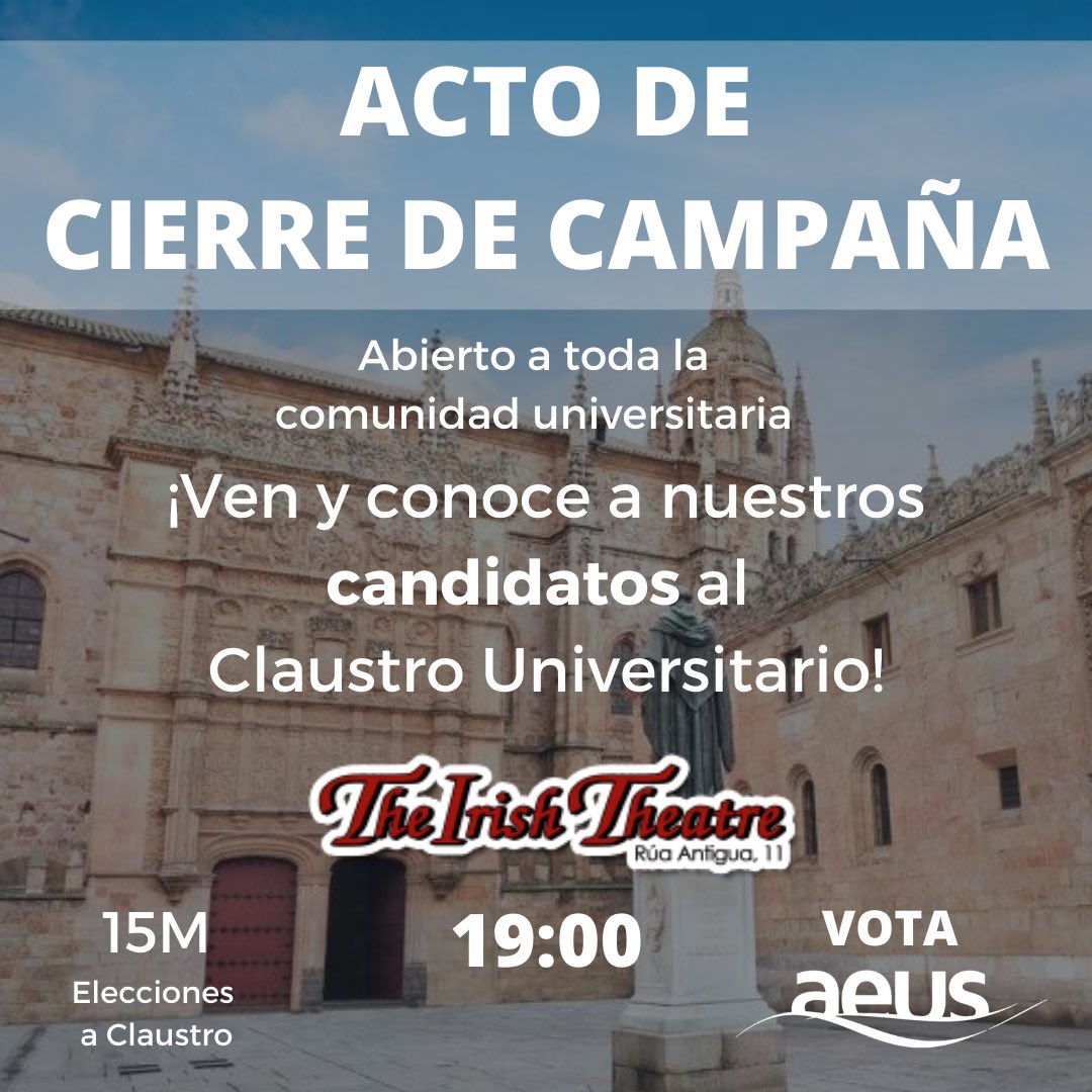 ¡Este lunes a las 19:00 os esperamos a todos en el Irish Theatre!

CONTAMOS CONTIGO #VotaAEUS