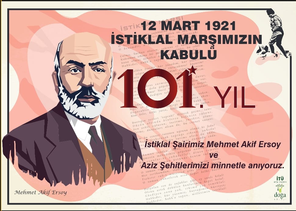 Allah bir daha bu millete İstiklal Marşı yazdırmayı nasip etmesin diyecek kadar yüce bir gönüle sahip Mehmet Akif Ersoy'u şükranla anıyor, İstiklal Marşımızın 101.yılını büyük bir çoşkuyla kutluyoruz.