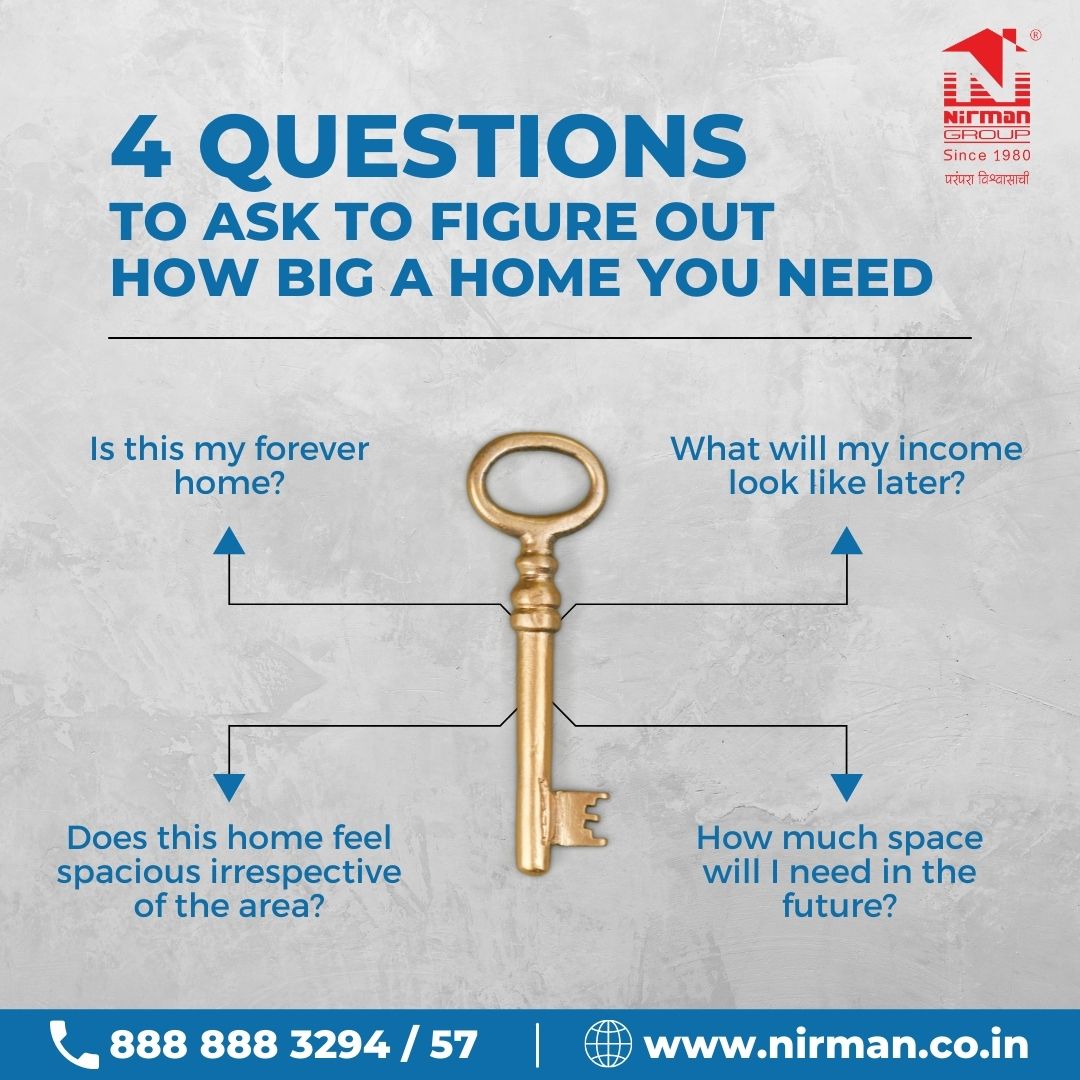 NirmanGroup1's tweet photo. The size of your home depends on various factors other than the budget you have, which is why, to decide what size home you should buy, ask yourself these questions!

Book yours today:
Call us: +91 88888 83294 
Visit: https://t.co/mW6HoUlPY6

#realestatenashik #newhome https://t.co/FGr11GC7x3