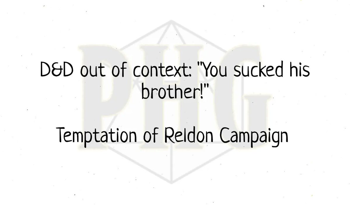 PlayerHaterLLC's tweet photo. #DnDoutofcontext #thetemptationofreldon #chooseyourtribe #welcometothetablephg #dnd #dungeonsanddragons #dungeonsanddragons5e #tabletoproleplaying #tabletoproleplayinggames https://t.co/m2gbKC1GzY