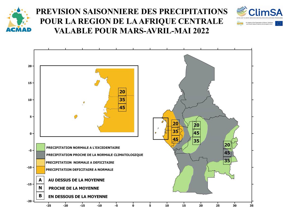 ACMAD_org's tweet photo. PRESAC 15 : find attached CA forecast maps for MAM and AMJ 2022. https://t.co/8dA4vOodHv