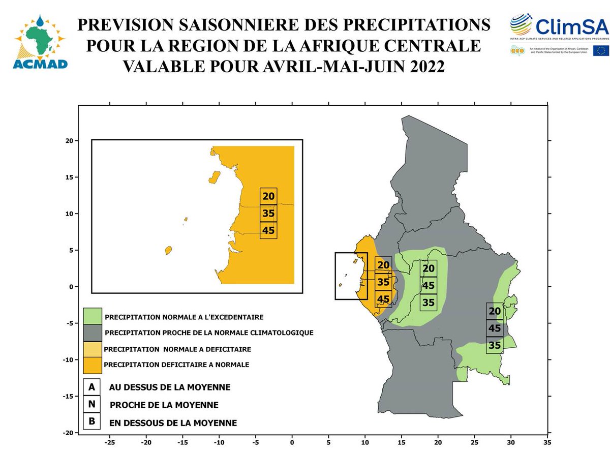 ACMAD_org's tweet photo. PRESAC 15 : find attached CA forecast maps for MAM and AMJ 2022. https://t.co/8dA4vOodHv