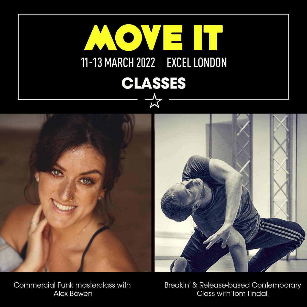 CAPACOLLEGE's tweet photo. Take a look at what CAPA College masterclasses YOU could take part in today at Move It! Join the incredible Tom Tindall at 13:30 for Contemporary OR if Commercial Funk is more your style then Alex Bowen has the class for you at 15:45! #MoveIt2020 #Masterclass #CAPACollege https://t.co/1DsD3l5e1v